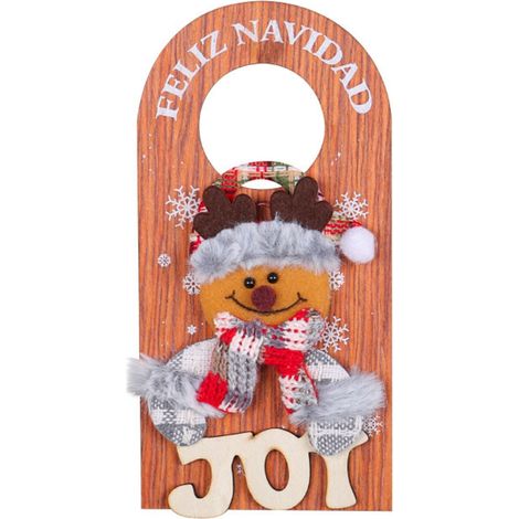 Décoration Porte Noël - Pendentif Bois Motif Bonhomme De Neige - Accroche Poignée De Porte - Intérieur Maison Bureau - 1 Pièce (1/2)