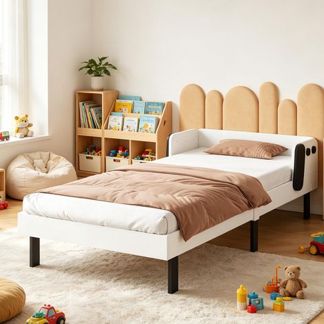 Letto per bambini 90x200 cm – Design a cuccioli – Ampio vano contenitore sotto il letto – Rete a doghe – Legno bianco (1/5)