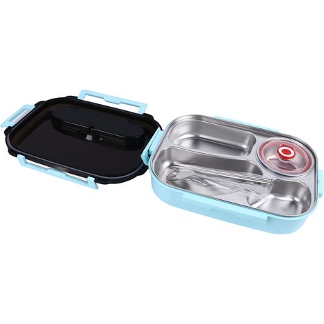 Boîte à lunch de 2 litres à 4 compartiments, en acier inoxydable, comprenant des baguettes et une cuillère, idéale pour le travail, les voyages et l'école. (1/5)