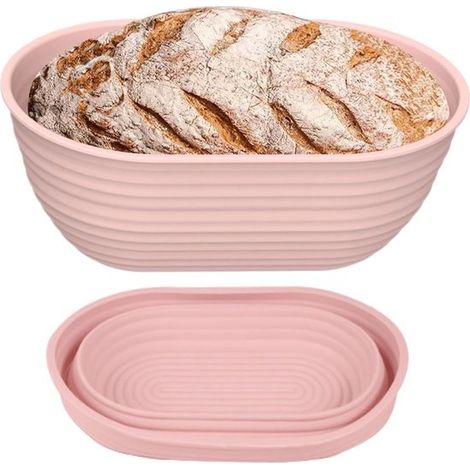 Panier de fermentation 2-en-1 en silicone pliable, moule à pain résistant jusqu’à 240 °C, sans BPA, lavable au lave-vaisselle, rose (1/5)