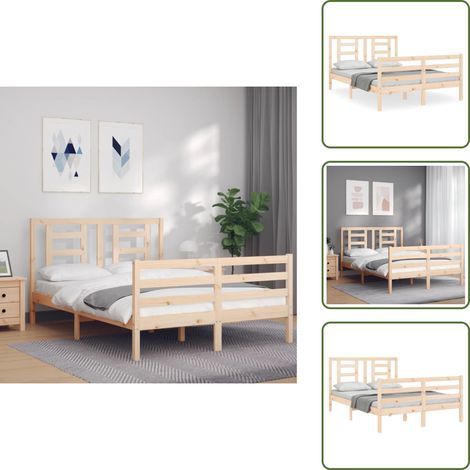 The Living Store Estructura de cama de matrimonio con cabecero madera maciza - Estructura de cama