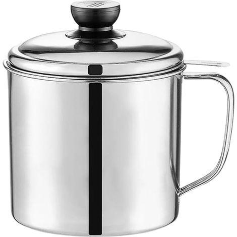 Pot Filtre Huile Cuisine En Acier Inoxydable Récipient À Graisse Avec Couvercle Et Crépine À Mailles Fines Grande Capacité Pour Friture Maison Et Stockage D’Huile (1/5)