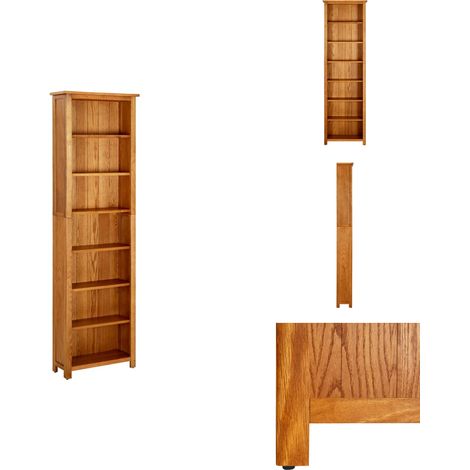 Bibliothèque à 7 niveaux 60x22x200 cm Bois de chêne massif - Bibliothèque En Bois - Bibliothèque Chêne - Bibliothèque Rustique - Meuble Rangement - Étagère Bibliothèque (1/5)