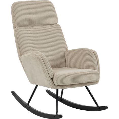 Fauteuil à bascule - HOMCOM - dossier haut - accoudoirs - velours côtelé et pieds bois d'hévéa - 67,5 x 94 x 106 cm - beige (1/5)