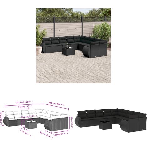 11-tlg. Garten-Sofagarnitur mit Kissen Schwarz Poly Rattan - Gartenmöbel Set - PE-Rattan Möbel - Outdoor Lounge - Esstisch Set - Gartenlounge - Home & Living (1/3)