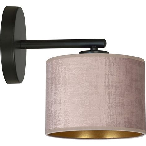 Lampada a Parete Hilde, Acciaio verniciato a polvere, Tessuto, Nero, Rosa, 27x24x20 cm