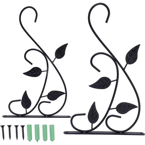 2 Crochets à Plantes Extérieur en Fer Forgé Noir - Support Mural Résistant pour Jardinières Lourdes (1/5)