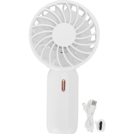 Tragbarer Handventilator, USB-aufladbar, verstärkter Luftstrom, kleiner Ventilator für Reisen, Büro und Arbeitszimmer, Weiß