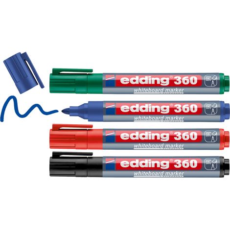 Edding - Set de 4 Marqueurs pour tableaux blancs E360 - multi-couleur - étui de 4 stylos - pointe ronde 1,5-3 mm - feutre effaçable - pour tableaux blanc, magnétique, mémo et chevalet de conférence - (1/5)