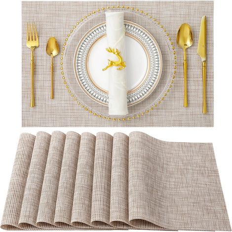 Lot de 10 sets de table antidérapants et lavables en PVC résistant à la chaleur pour bar, cuisine, salle à manger, restaurant (beige) (1/3)