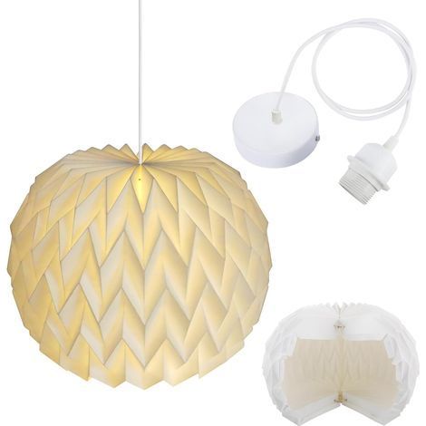 1 Abat Jour Papier Sphérique, Design Origami, Câble Suspension 1m, Ampoule E27, Pour Salon Café Studio (1/5)