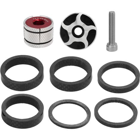 Jeu de Rondelles de Direction pour Vélo avec Capuchon de Potence et Bouchon d'Expansion pour Fourche 28.6mm Noir (1/5)