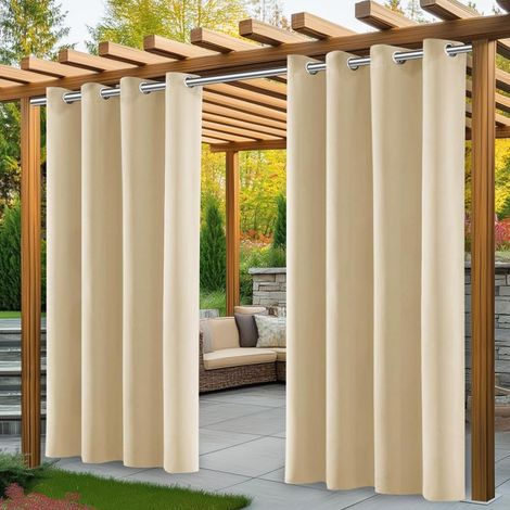 Rideaux D'extérieur, Lot de 2 Rideau Exterieur Impermeable, Rideau Pergola avec Oeillets en Haut, Rideaux Occultant Exterieur pour Terrasse Balcon Tonnelle Porte(132 215cm, Beige) (1/5)