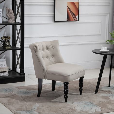 fauteuil salon vintage lin beige 67x67x78 cm OKMYHOME (1/4)