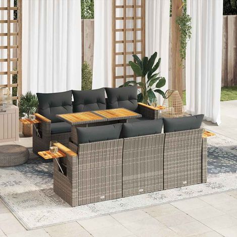 vidaXL Set sofás jardín y cojines 7 pzas ratán sintético acacia gris (1/5)