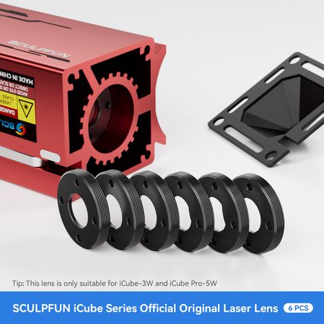 Lentilles SCULPFUN Original iCube 3W/iCube Pro 5W pour graveur laser (lot de 6) : lentilles haute transparence, résistantes à l’huile et à la fumée, faciles à installer. (1/3)