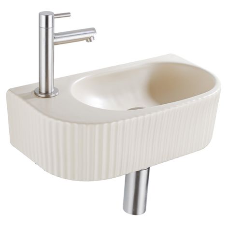 QeramiQ Fuente Ensemble de Lavabo - 40x21.5x12cm - gauche - strié - demi-rond - 1 trou de robinet - céramique - ensemble de robinet en acier