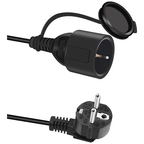 Extension Cable with Protective Contact Cable, 250V/16A Schuko Power Cable Protective Contact Plug Type F (CEE 7/7) 90° Angled with respect to Socket (CEE 7/7) - Black (0.5M) (1/4)