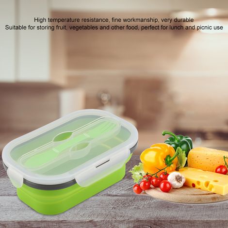 Picknick-Lunchbox aus Silikon mit Gabel, faltbar, ausziehbar, teleskopierbar, ideal für Obst und Speisen, tragbarer Behälter (1/5)