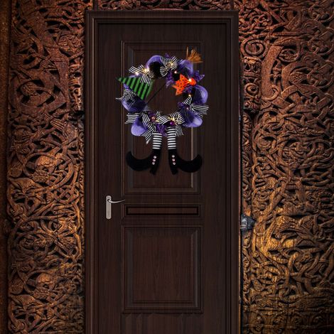 Guirlande d Halloween à suspendre pour porte - Citrouille orange - Jambe de sorcière - Décoration de fête