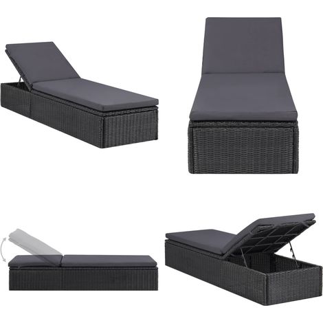 Sonnenliege Poly Rattan Schwarz und Dunkelgrau - Sonnenliege - Gartenliege - Poolliege - Relaxliege - Lounge Chair - Home & Living (1/5)