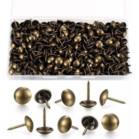 200 Polsternägel, dekorative Möbelnägel, Polsternägel, antike Messing-Möbelnägel mit Kunststoffbox für Sessel, Sofas, Holzmöbel und andere Gegenstände – 11 x 17 mm – T (1/4)