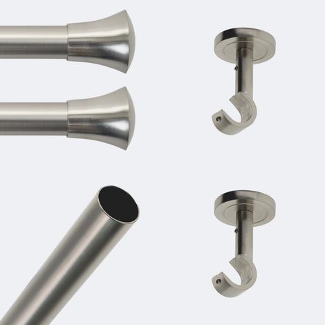 Kit de tringle à rideaux Nickel Mat 150cm Diam.20mm Embout Pommeau Lisse - Fixation Plafond - Boulet (1/3)