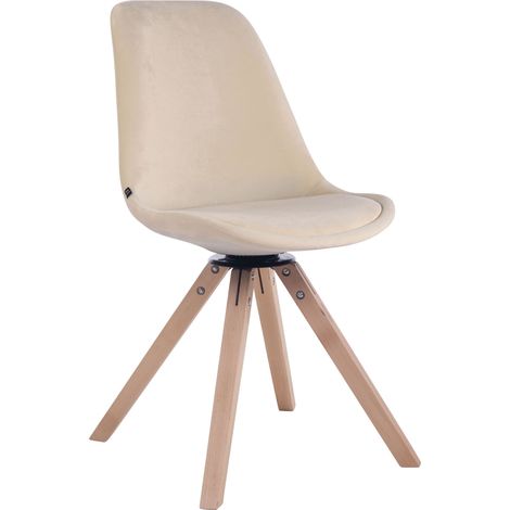 Silla de comedor x1 Silla para visitas giratoria 360° de terciopelo color crema, base de madera cuadrada clara 100003504