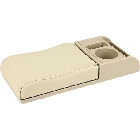 1. Armlehnenkissen für SUV/Auto-Mittelkonsole, Konsolenabdeckung mit Getränkehalter, beige gewölbte Oberfläche, PU-Schutz.