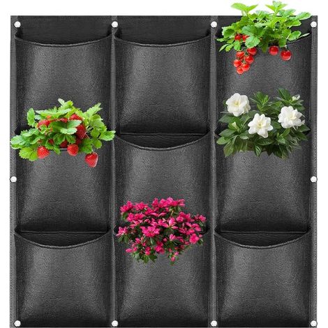 Macetero vertical de pared，para interior y exterior，bolsas para macetas colgantes，bolsas para jardín vertical con 9 compartimentos (1/5)
