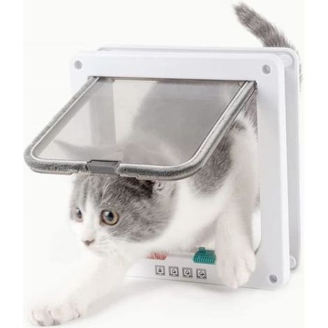 19 x 20 x 2.1cm Chatière pour Chat magnétique Chatière Silencieux Avec Feutrine et verrou Rotatif à 4 Voies pour Chat Chien -blanc (1/4)
