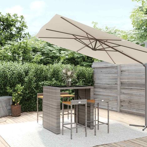 Ensemble Table de bar + 4 Chaises de bar de jardin - Table Haute avec 4 Tabourets gris poly rotin/bois massif acacia BV716436 - BonneVie (1/5)