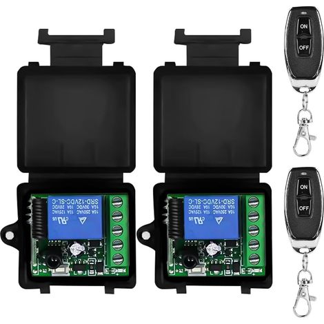 Lot de 2 interrupteurs sans fil 5 V 12 V 24 V 30 V avec 2 télécommandes - Relais de commande radio - Récepteur - Télécommande universelle pour porte de garage - Pour contrôle d'accès, rue, garage (1/5)