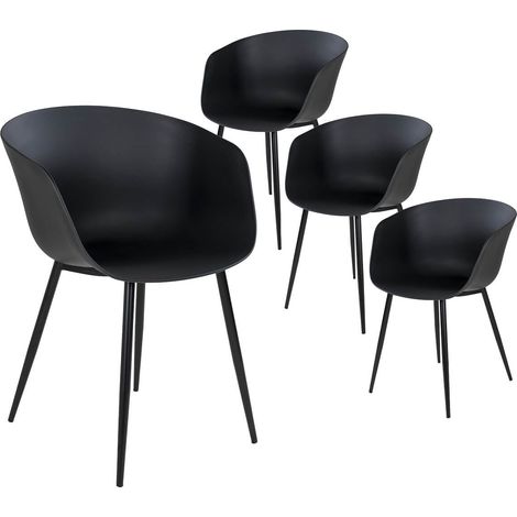 MONTANA - Lot de 4 Chaises PolyPropylène Noir et Pieds Acier (1/5)