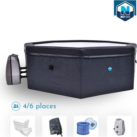 France Sauna – Spa gonflable octogonal 6 places – Ø 165x73cm – Triple fonction massage, chauffage, filtration – Couverture isolante sécurisée