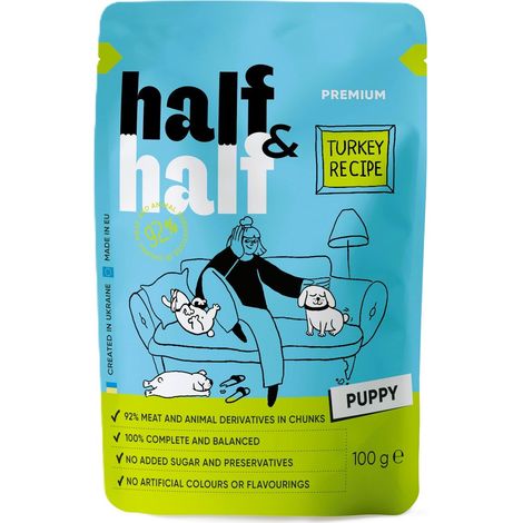 Half&Half  Nassfutter für Welpen  100g Beutel – Truthahn in Soße