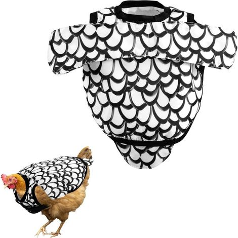 Selles de Poulet pour Poules, Tablier Protection Dorsale pour Poules Housse Selle d'Accouplement avec Bretelles Réglables Protéger Picage et l'Accouplement (Noir et Blanc) (1/5)
