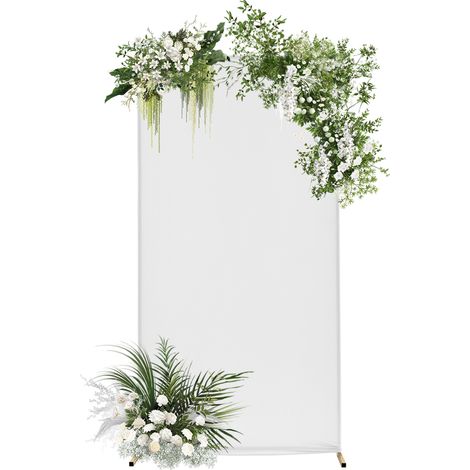 Ensemble de support pour toile de fond avec housse en tissu élastique 2 x 1 M cadre rectangulaire pour mariage, fête d'anniversaire, fiançailles (Doré, Blanc) (1/5)