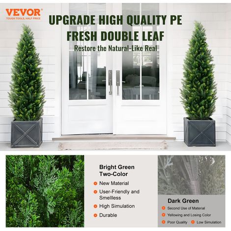 Arbre Topiaire Artificiel Cèdre, Lot de 2, 152,4 cm, avec Feuilles Supplémentaires et Pot, Feuilles Persistantes, Résistante aux UV… (1/5)