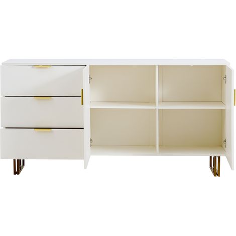 Credenza moderna bianca in MDF con 2 ante e 3 cassetti, 160 x 40 x 81,5 cm (1/5)