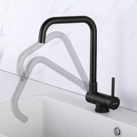 LONHEO MAX Robinet de Cuisine Acier Inox Pivotant à 360°, Mitigeur Cuisine Pliable Contre Fenêtre, Robinet Mitigeur Evier Acier Inox à Eau Chaude et Froide pour Cuisine, Noir (1/5)