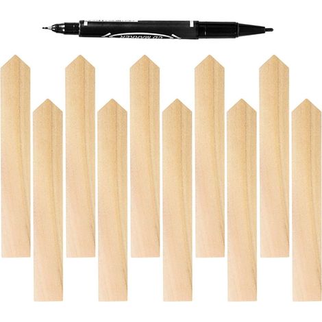 Étiquettes en bois pour plantes, marqueurs de jardin avec stylo, 11 pièces vierges (1/5)