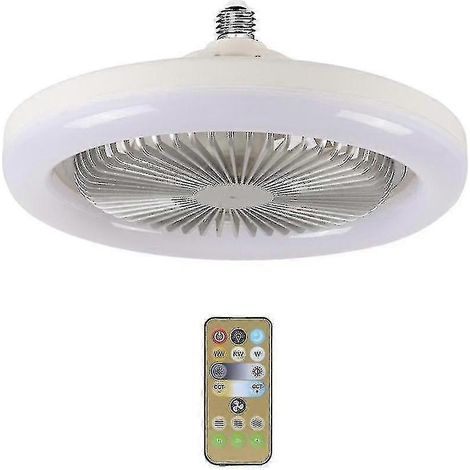 Ventilatore da soffitto da 30 W con lampadina E27 integrata, controllo remoto, adatto per camere da letto, soggiorni, ecc., con interruttore. (1/3)