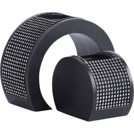 Portacandele nero con strass, 17x8x14 cm