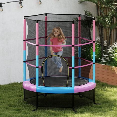 Children's Garden Trampoline Ø165CM with 121cm Safety Net, Spring Supports and Steel Frame, Pink (1/5)