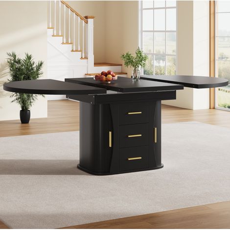 Ausziehbarer runder bis ovaler Tisch 118-158 cm aus MDF, schwarz, für 6 Personen, OKMYHOME (1/5)
