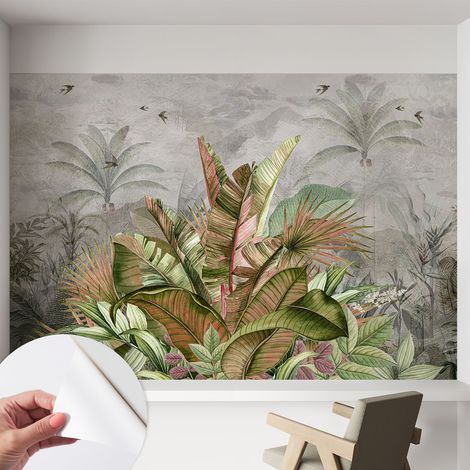 Papier peint autocollant adhésif avec motifs pour salon et chambre accessoire stylé pour votre intérieur Jungle exotique 152x104 cm (1/5)
