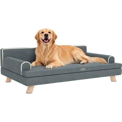 PawHut sofá para perros grandes y medianos, 100x62x32 cm, tapizada en chenilla, con cojín lavable y patas de madera de pino, gris oscuro