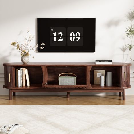 Mueble TV bajo 165 x 39,5 x 46 cm, 3 compartimentos, puertas correderas y abatible, marrón HAVRYA (1/5)