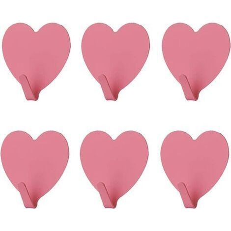 Lot de 6 crochets muraux décoratifs en forme de cœur, (rose) crochet mural adhésif solide en acier inoxydable pour la maison, la cuisine, la salle de bain, le bureau (1/4)